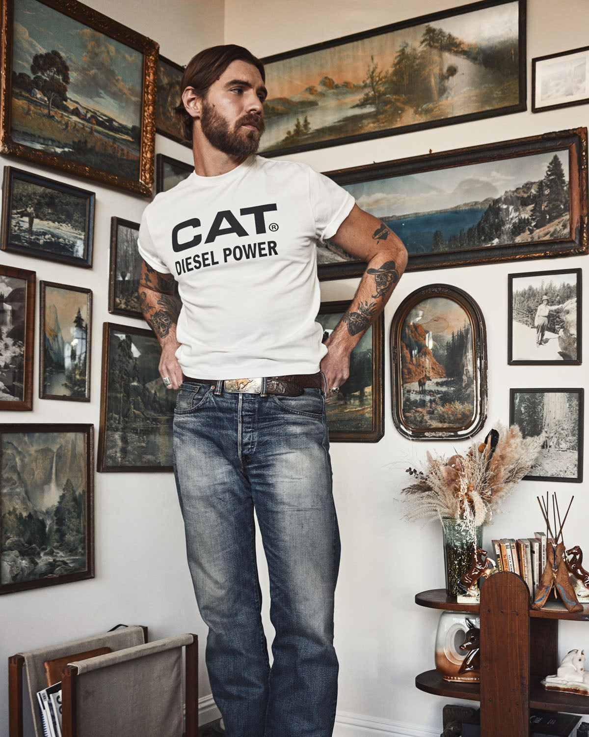 CAT WWR | Avery Ranch X Cat S/S Diesel Power Tee Gardenia