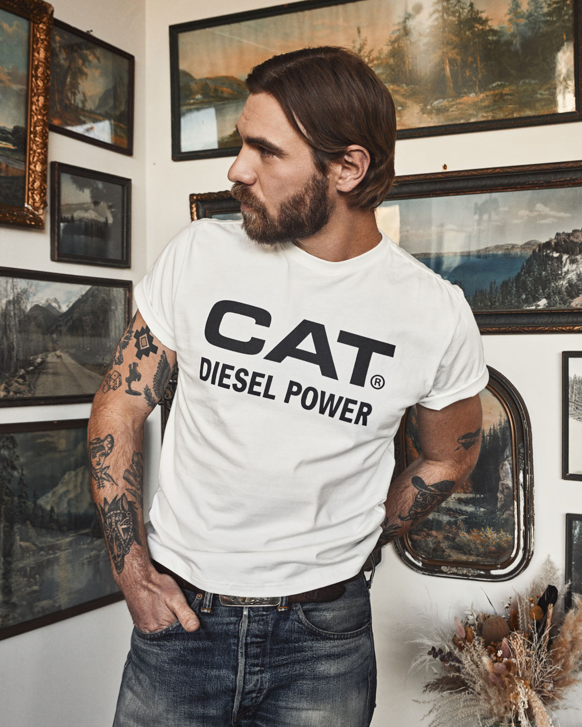 CAT WWR | Avery Ranch X Cat S/S Diesel Power Tee Gardenia