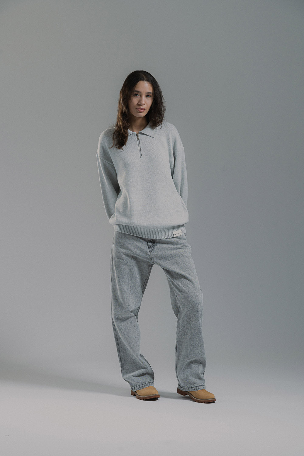 CAT WWR | Half Zip Polo Knit Heather Grey